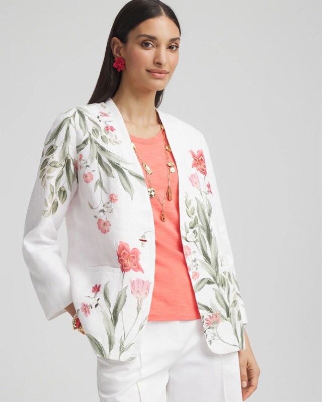 Floral Linen Non-Stretch Blazer - image 1